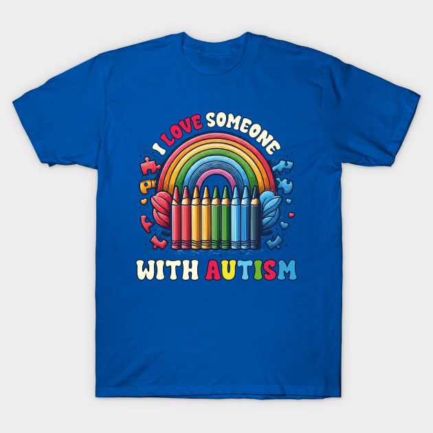 I Love Someone With Autism Awareness Puzzle SPED Teacher T-Shirt by JUST PINK